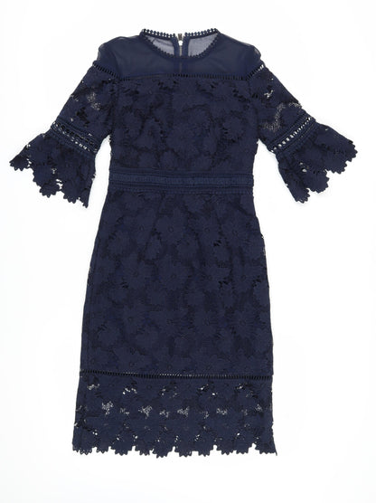 Whistles Women's Blue Lace Sheath Dress Size 8