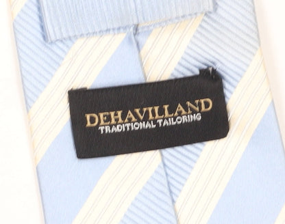 Mens Dehavilland Blue Striped 100% Silk  Tie