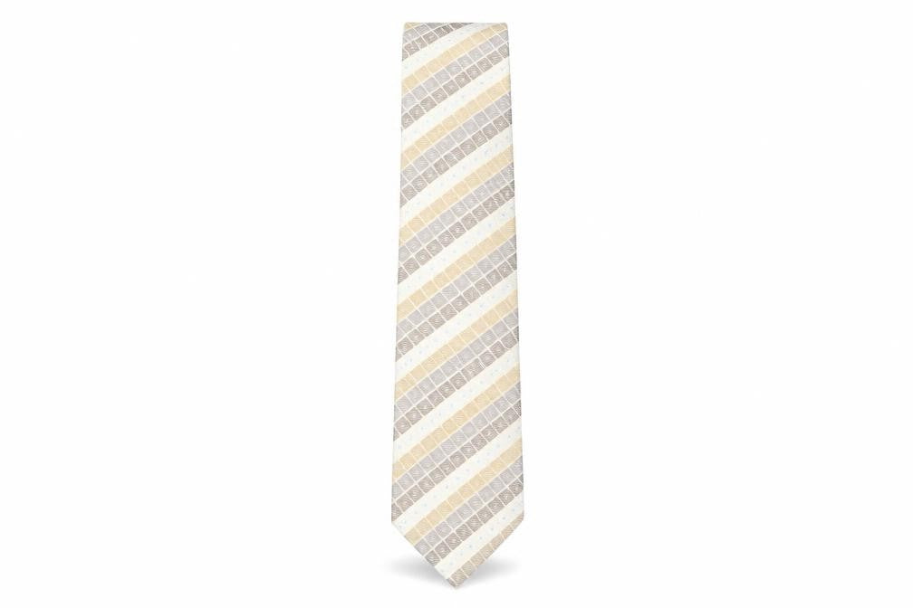 Mens Pierre Cardin Beige Geometric 100% Silk Pointed Tie
