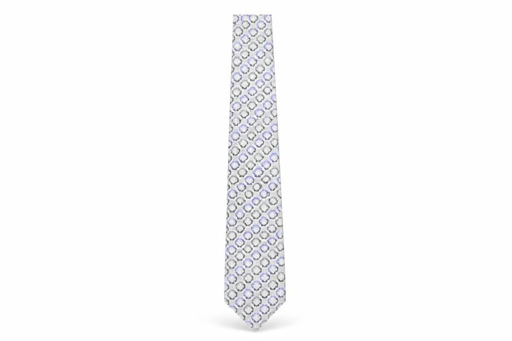 Mens Van Heusen Grey Geometric 100% Silk Slim Tie