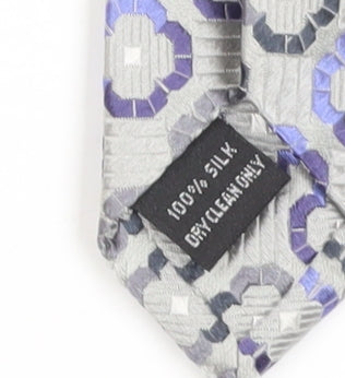 Van Heusen Men's Grey Silk Geometric Slim Tie
