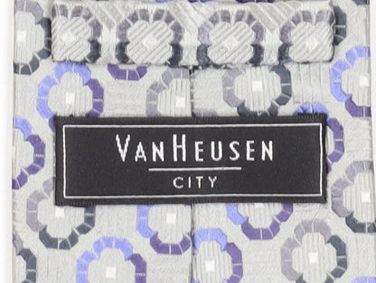 Van Heusen Men's Grey Silk Geometric Slim Tie