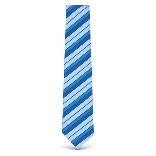 Front view of Thomas Nash Blue Striped Silk Men's Tie - Elegant Formal Accessory
