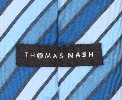 Thomas Nash Blue Striped Silk Men's Tie - Elegant Formal Accessory