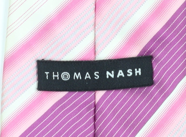 Thomas Nash Men's Pink Striped Silk Tie