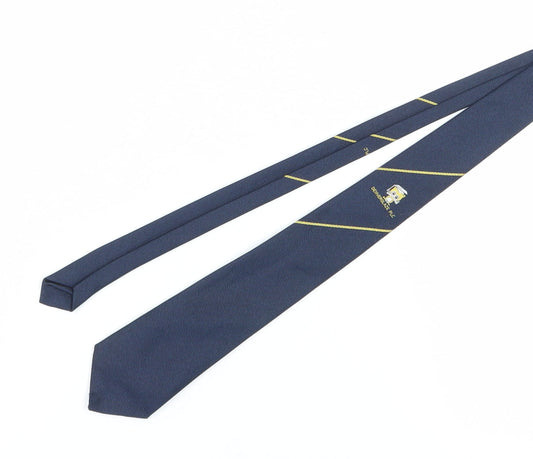 Men's Blue Silk Polyester Embroidered Logo Tie