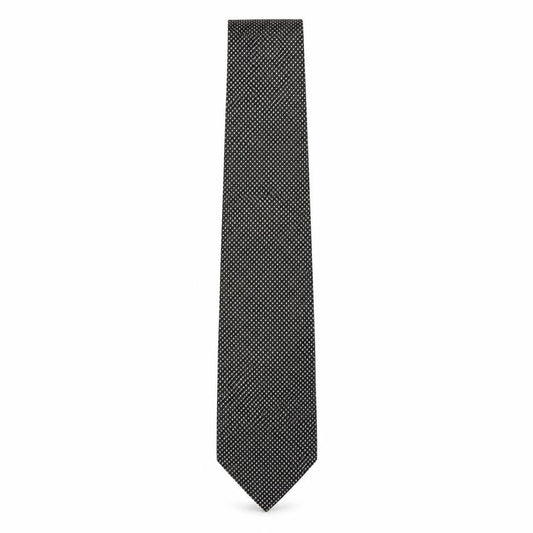Mens Pierre Cardin Black Geometric 100% Silk Pointed Tie