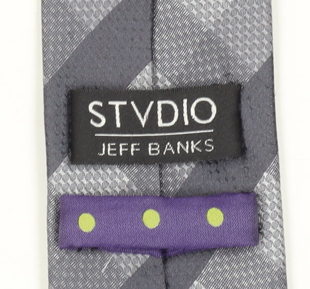 Mens Stvdio Jeff Banks Grey Plaids & Checks 100% Silk Designer Tie