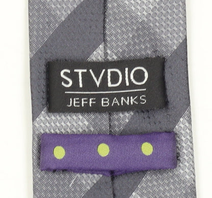 Mens Stvdio Jeff Banks Grey Plaids & Checks 100% Silk Designer Tie