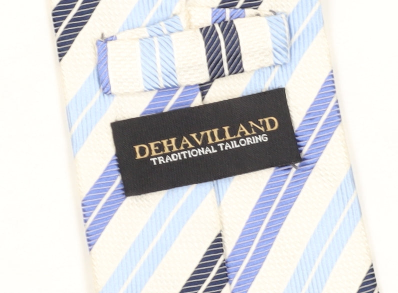 Mens Dehavilland Blue Striped 100% Silk Designer Tie
