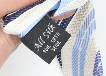 Mens Dehavilland Blue Striped 100% Silk Designer Tie