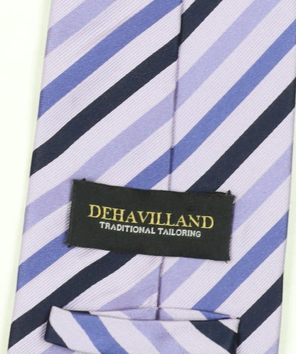 Mens Dehavilland Purple Striped 100% Silk  Tie