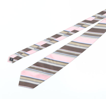 Thomas Nash Men’s Striped Silk Tie - Pink/Brown