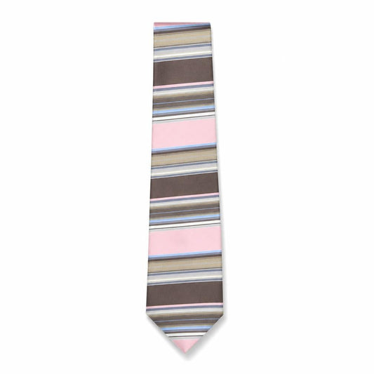 Front view of Thomas Nash Men’s Striped Silk Tie - Pink/Brown