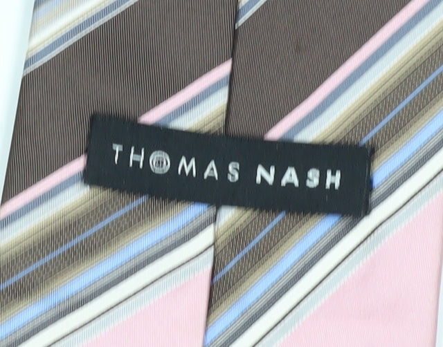 Thomas Nash Men’s Striped Silk Tie - Pink/Brown