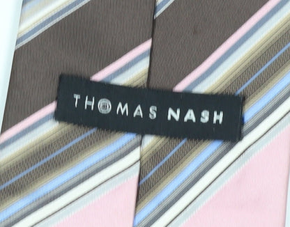 Thomas Nash Men’s Striped Silk Tie - Pink/Brown