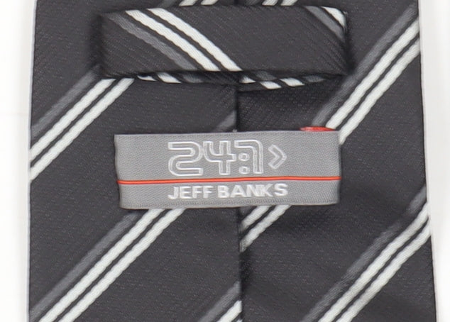 Jeff Banks Men's Black Striped Pointed Tie