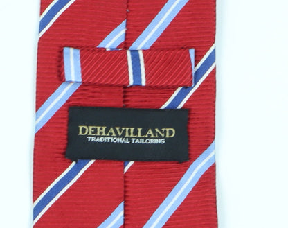 Mens Dehavilland Red Striped 100% Silk  Tie