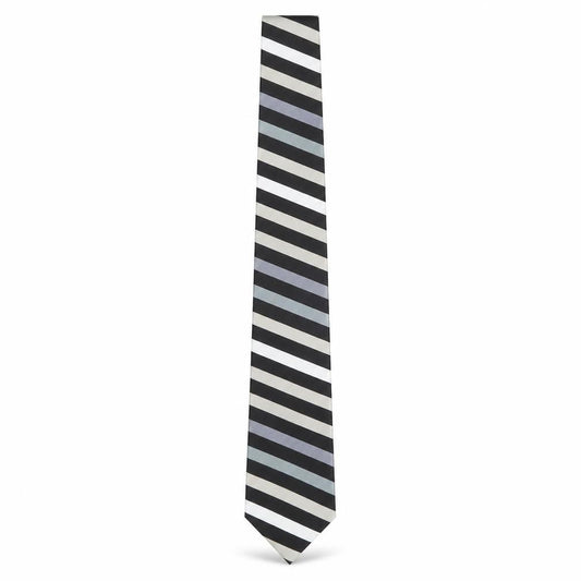 Front view of Thomas Nash Men's Black Grey Striped Tie One Size
