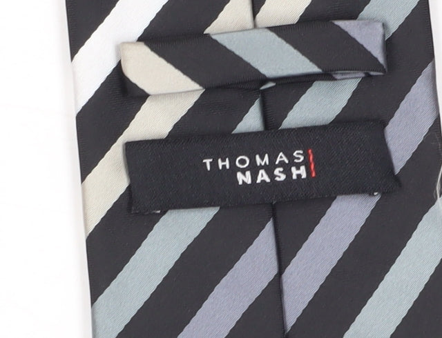 Thomas Nash Men's Black Grey Striped Tie One Size
