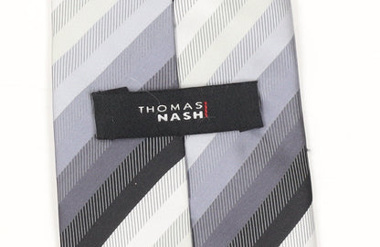 Thomas Nash Men's Grey Striped Pointed Tie