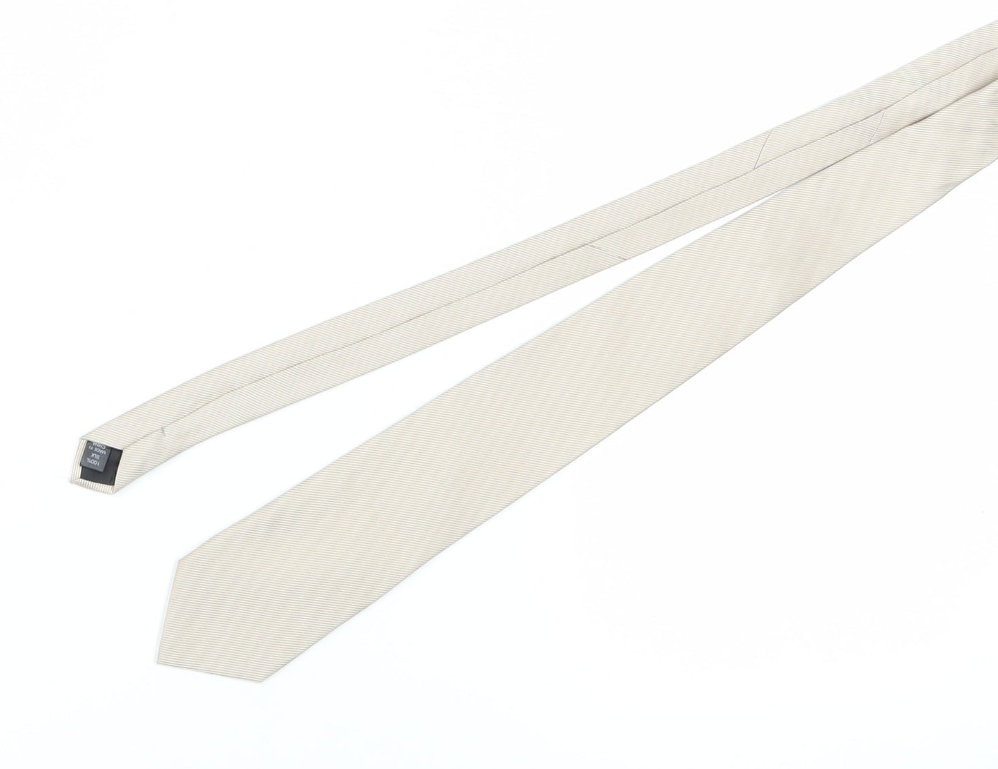 Thomas Nash Men's Beige Silk Slim Tie, Striped, One Size