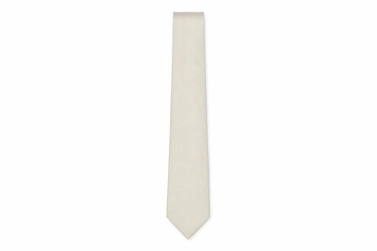 Front view of Thomas Nash Men's Beige Silk Slim Tie, Striped, One Size
