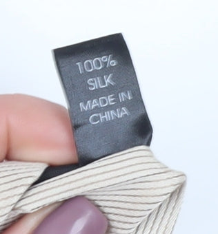 Thomas Nash Men's Beige Silk Slim Tie, Striped, One Size