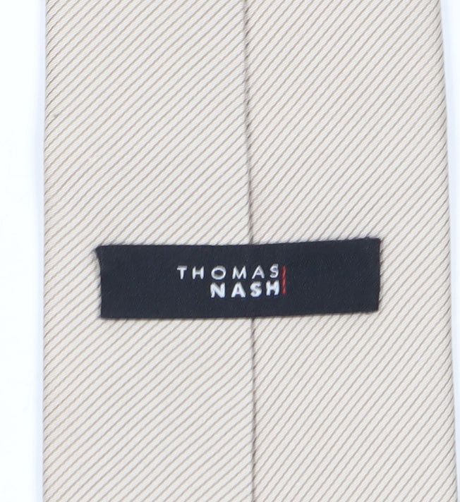 Thomas Nash Men's Beige Silk Slim Tie, Striped, One Size