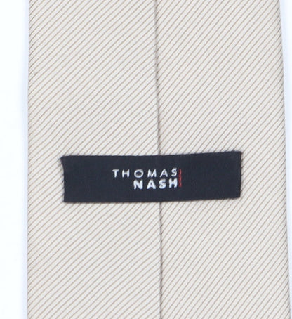Thomas Nash Men's Beige Silk Slim Tie, Striped, One Size