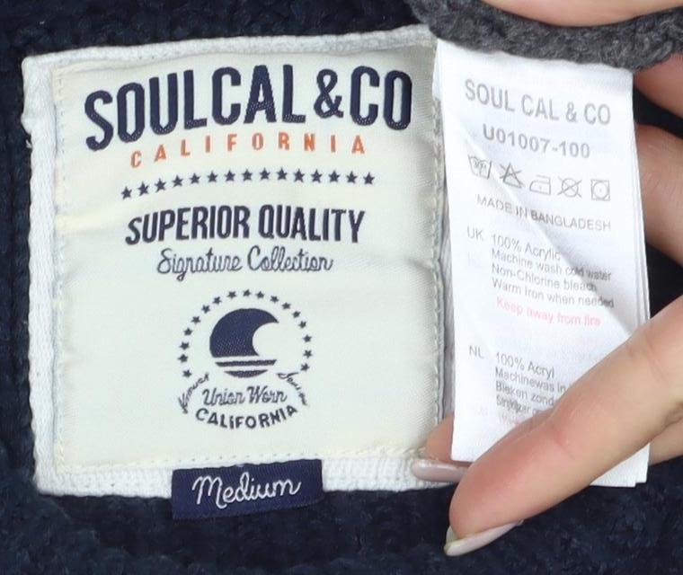 SoulCal & Co Men's Medium Grey Waffle-Knit Jumper