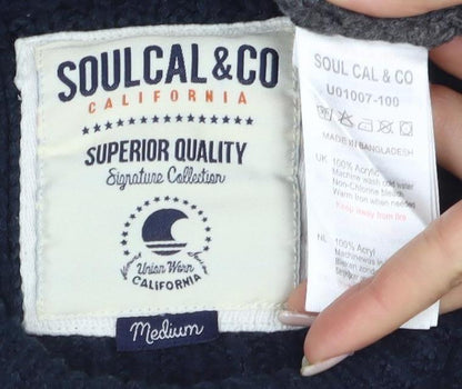 SoulCal & Co Men's Medium Grey Waffle-Knit Jumper