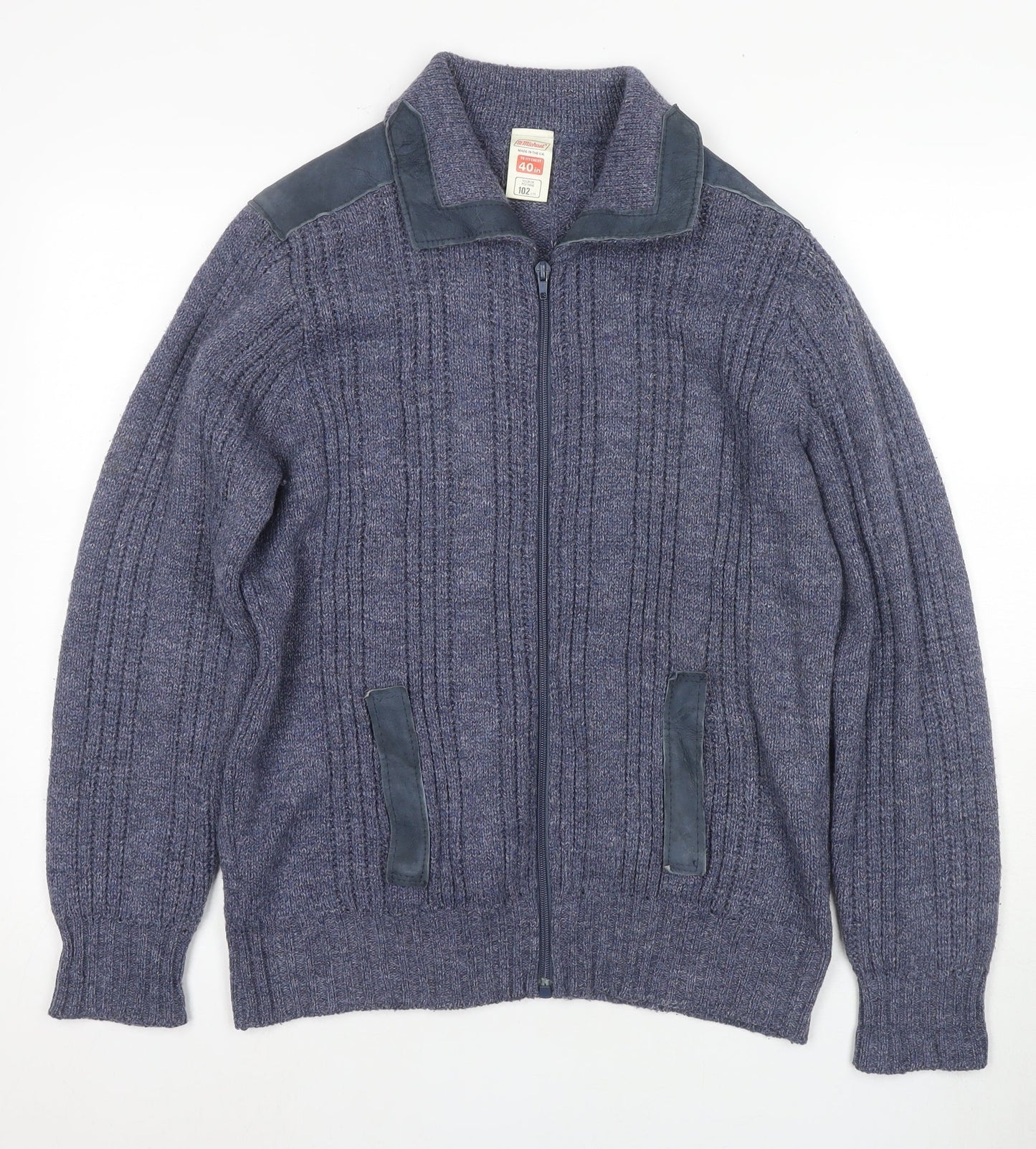 Marks and Spencer Men's Blue Full Zip Jumper M Vintage