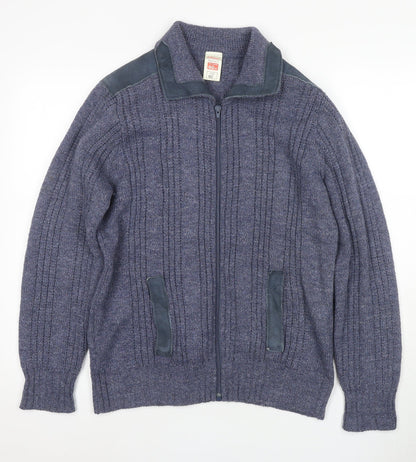 Marks and Spencer Men's Blue Full Zip Jumper M Vintage