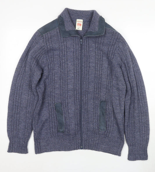 Marks and Spencer Men's Blue Full Zip Jumper M Vintage