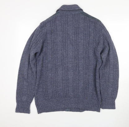 Marks and Spencer Men's Blue Full Zip Jumper M Vintage