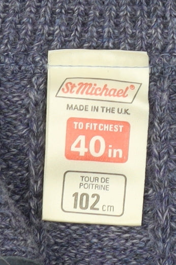 Marks and Spencer Men's Blue Full Zip Jumper M Vintage