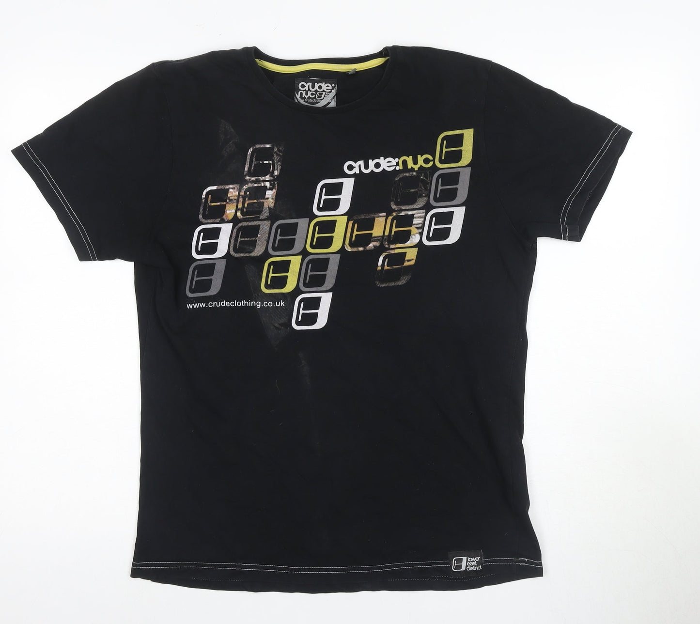 Crude Men's Black Graphic Print T-Shirt, M, Cotton