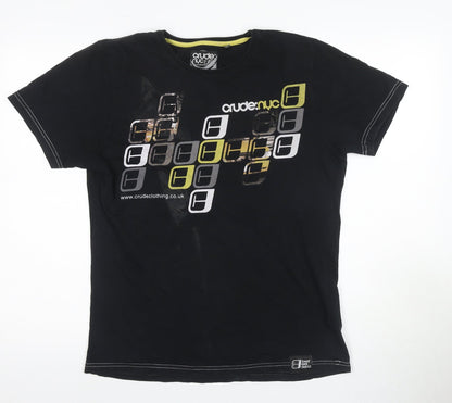 Crude Men's Black Graphic Print T-Shirt, M, Cotton