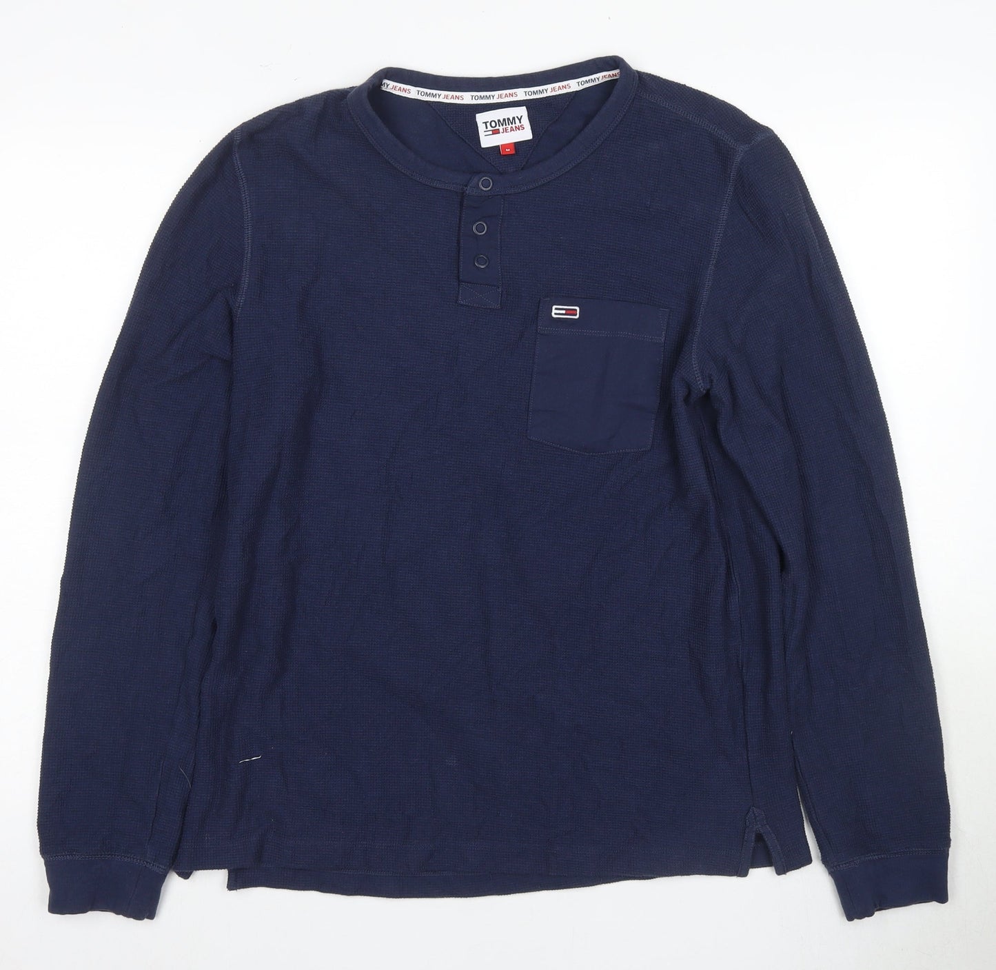 Men's Tommy Jeans Blue Henley Long Sleeve T-Shirt M