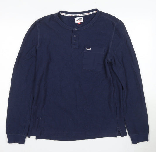Men's Tommy Jeans Blue Henley Long Sleeve T-Shirt M