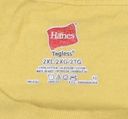 Mens UK Size 2XL Hanes Yellow  T-Shirt