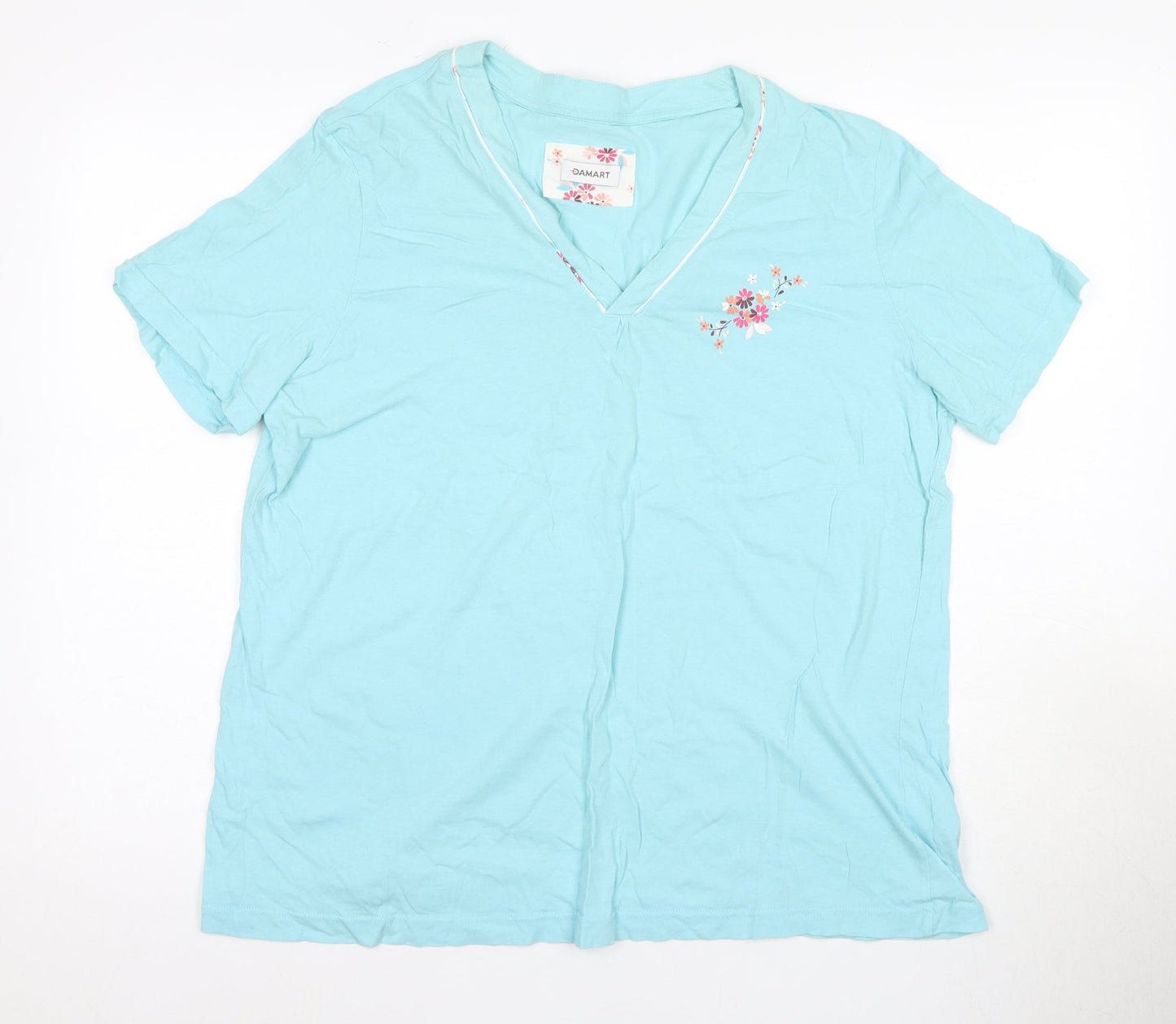 Damart Women's Blue T-Shirt XL V-Neck Casual