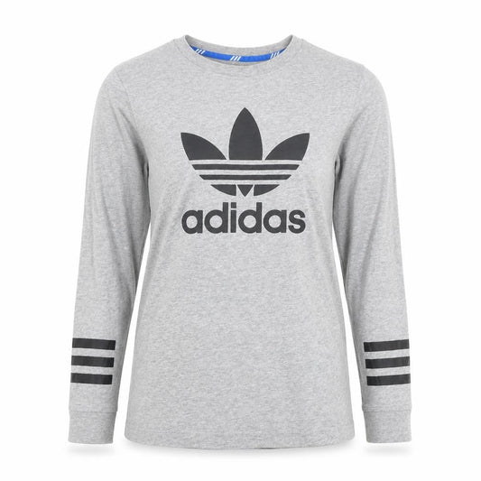 Front view of Adidas unisex grey long sleeve jersey t-shirt
