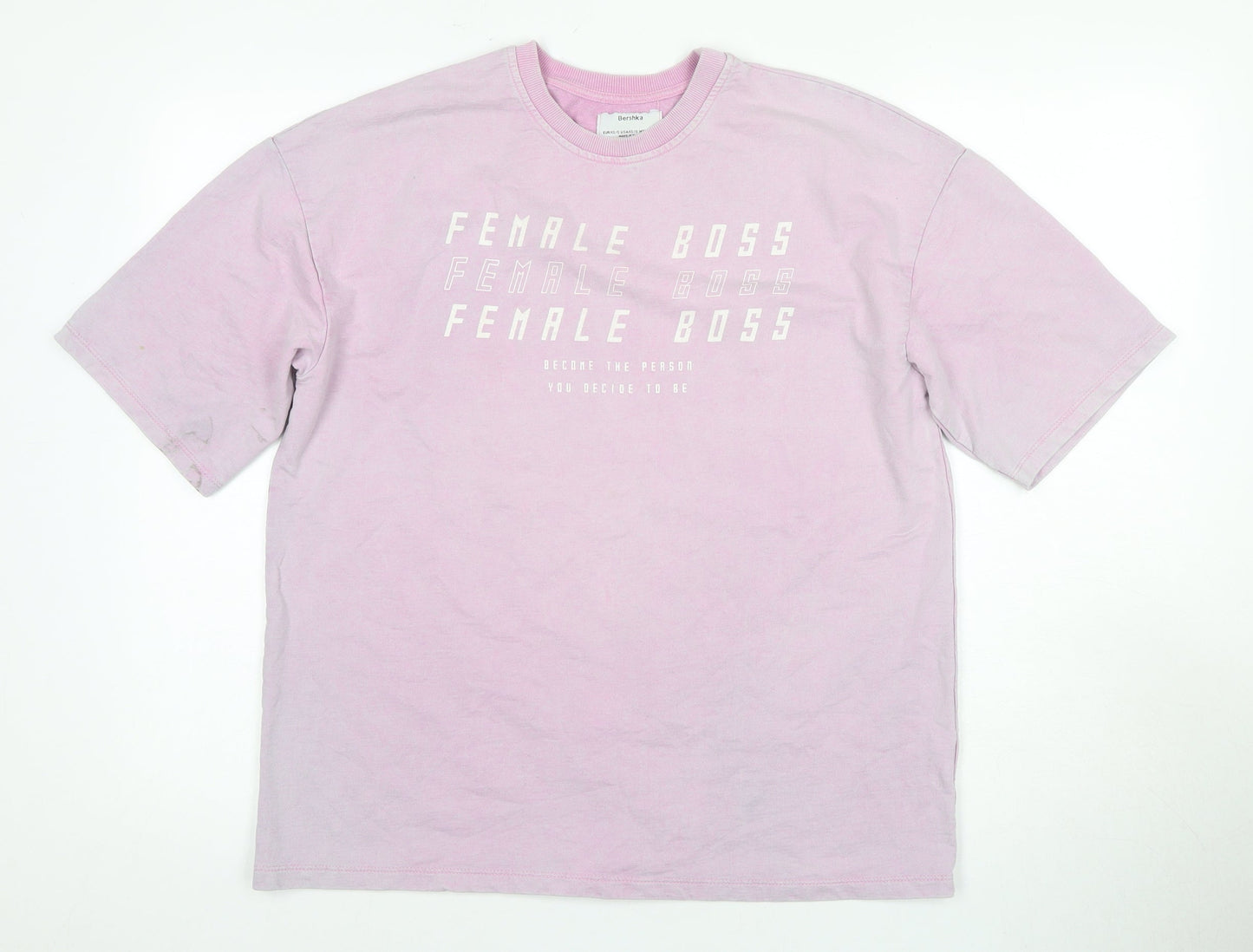 Bershka Women's Pink Crew Neck T-Shirt