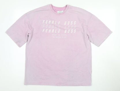 Bershka Women's Pink Crew Neck T-Shirt
