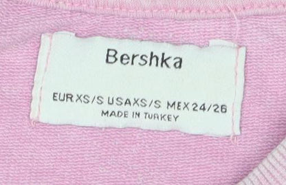 Bershka Women's Pink Crew Neck T-Shirt