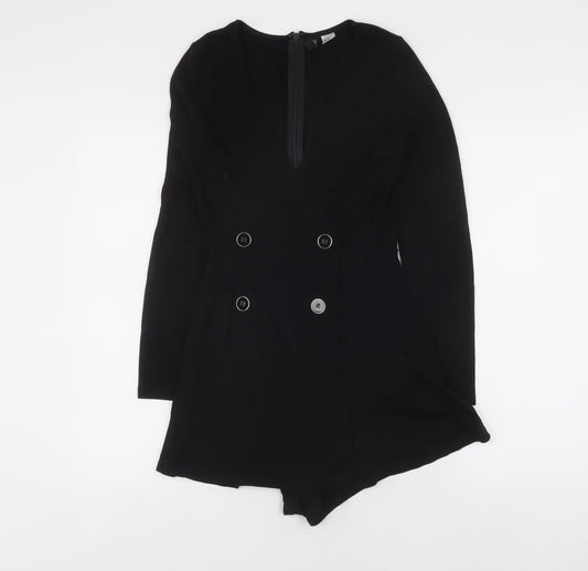 H&M Women's Black Long Sleeve V-Neck Playsuit Size 6