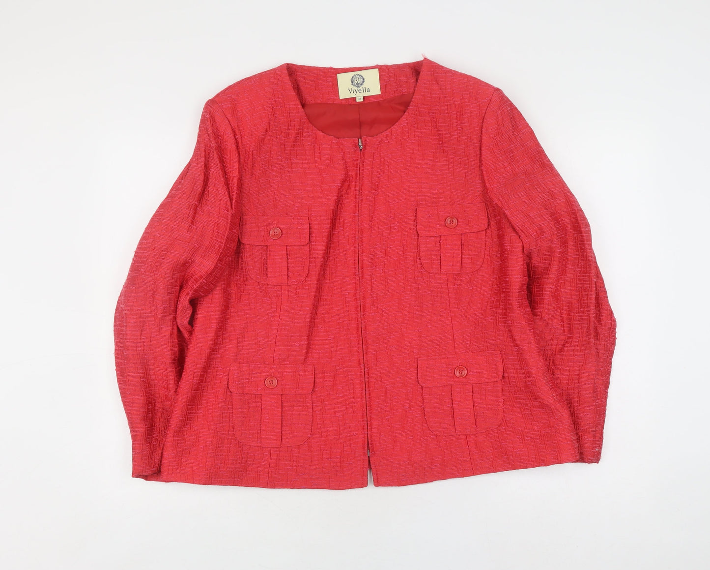 Viyella Women's Red Bouclé Blazer Jacket Size 18