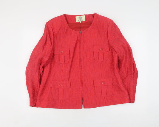 Viyella Women's Red Bouclé Blazer Jacket Size 18